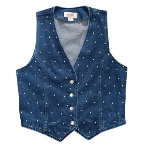 Apache Vintage Studded Denim Vest Jean Crystal Buttons Size M Concert Layering